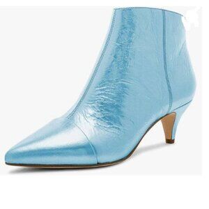 XYD Blue Kitten Heel Ankle Boots Pointed Closed Toe Side Zipper Prom Party Shoes